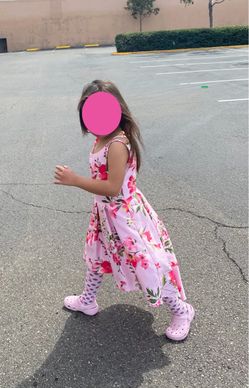Girls Pink Floral Sleeveless Dress Size 7