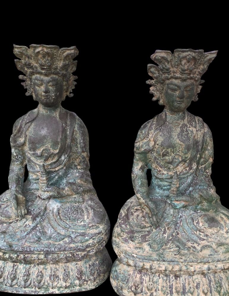 RARE Vintage Solid Cast Iron Buddha Lamp Pair