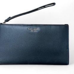Kate Spade Silver Hardware Black Leather Zipper Wristlet Wallet