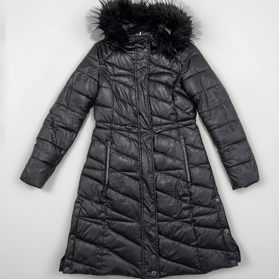 Marc New York Fur Hooded Long Padding Coat Women XS