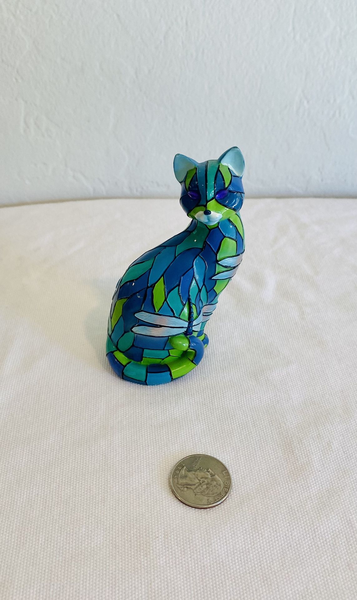 Purr-fect Reflections of Tiffany Dragonfly Stained Glass Cat