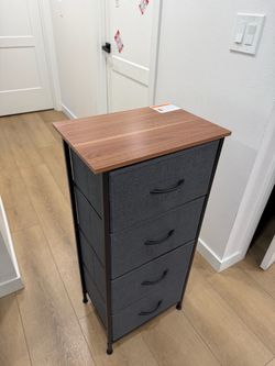 4-Drawer Fabric Dresser with Wood Top – Black & Gray Storage Organizer