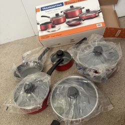  9-Piece Non-stick Cookware Set, Red/ pots,pans lids  new non stick/ stackable / stainless steel /    New - sealed packaged  Pick up only Aldine and b
