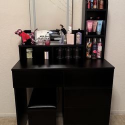 Makeup Vanity with Adjustable LED Light Mirror. Stool included. Please check second  pic for Dimensions