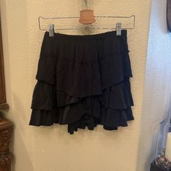 ISABEL MARANT Women Black 100% Silk Tiered Ruffle Mini Skirt Size 1 (XS/S)