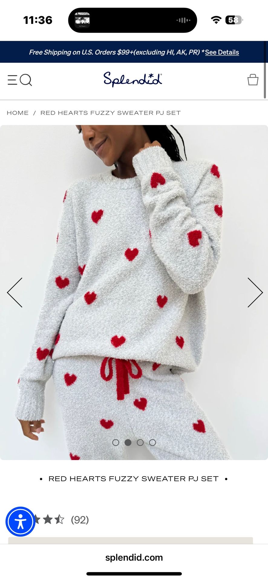Splendid Fuzzy Heart Pajama Set