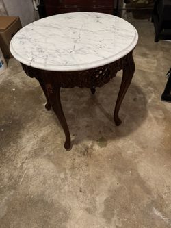 Antique Harp Table - Dark Wood + Genuine Italian Marble
