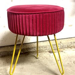 Round Velvet Stool w/ Gold Legs