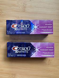 Two (2) New Crest 3D White Radiant Mint Toothpaste Advanced