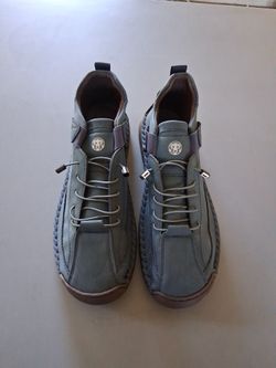 Blue Leather Lace-Up Casual Shoes