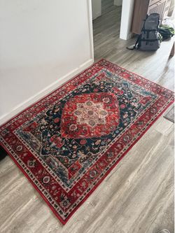 4x6 Washable Boho Vintage Area Rug – Red/Navy – Great Condition