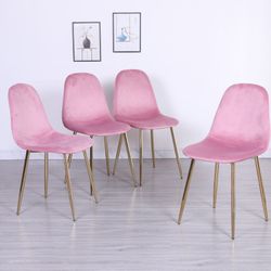 Pink Velvet Chair Set Of 4, Luxury Gold Legs