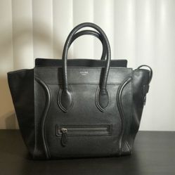Céline Luggage Drummed Calfskin Mini Black Leather Tote