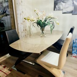 Modern Glass Dining Table with 4 Chairs