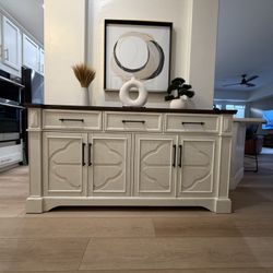Modern Cream Buffet / Sideboard Cabinet with Wood Top