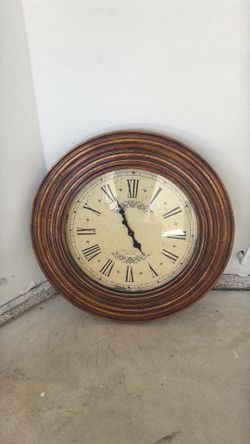 Large Vintage Wall Clock – Roman Numerals – Rustic Brown Decor