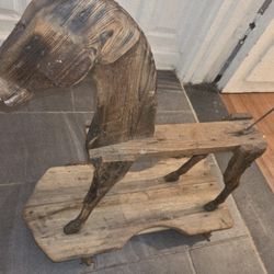Early American folk art wooden pool toy horse primitive sculpture
