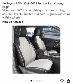 for Toyota RAV4 2019-2025 Full Set Seat Covers, Beige Waterproof PVC leather, airbag-safe side stitching, anti-slip, fits XLE Limited Platinum SE gas,