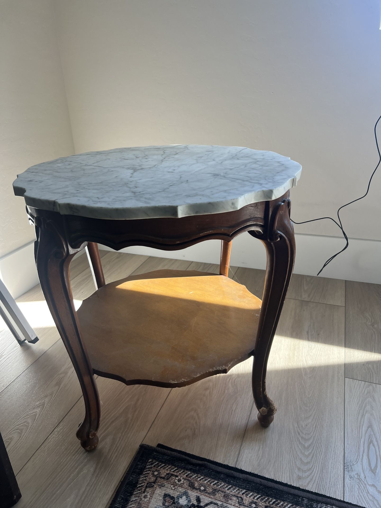 Mahogany And Marble Console End Table