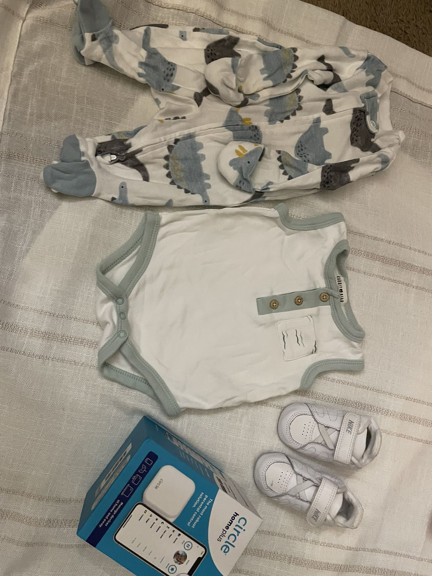 Baby boy outfit, PJ, and shoes +Circle Home Plus