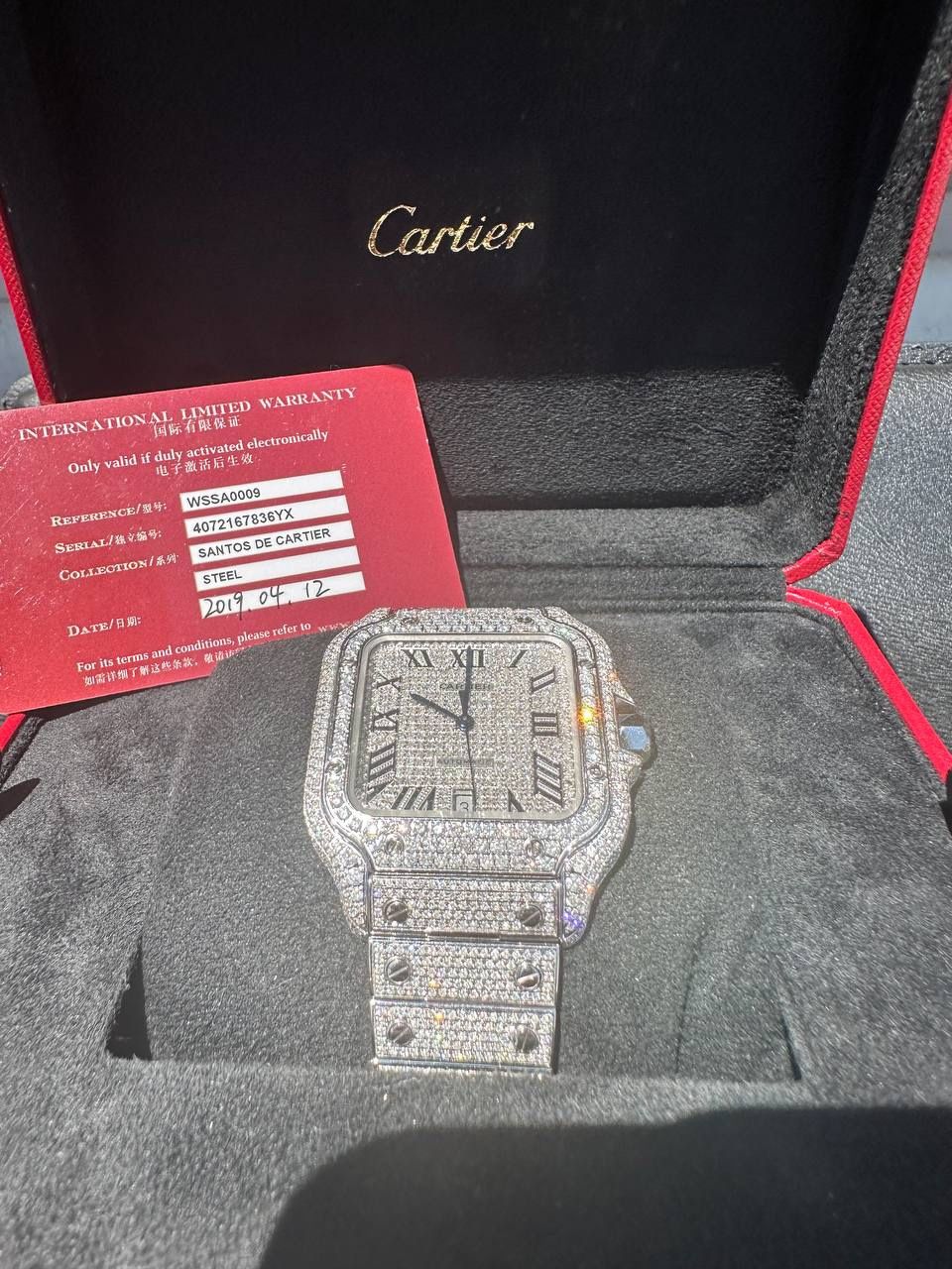 Cartier Santos 40mm Large diamond set iced out bussdown watch pave Roman dial
