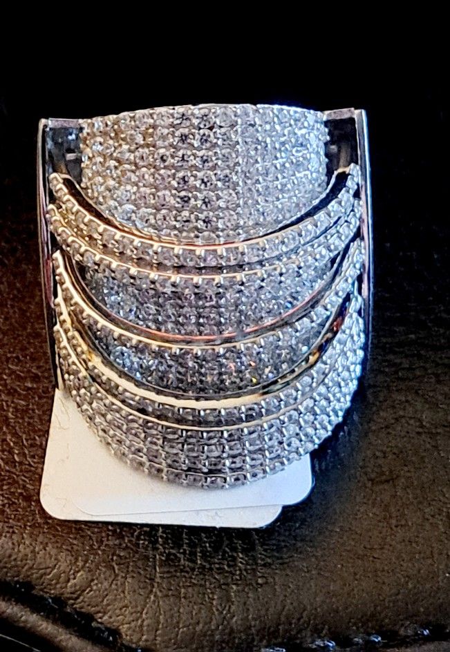 Massive Bella Luce CZ Sterling Silver Bangle Ring. - Size 7 New With Tags