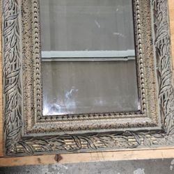 Antique French Ornate Wall Mirror With Wood and Moulded Surround Decor