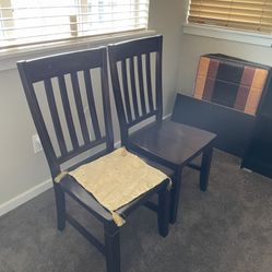 2 Dark Brown Real Wooden Chairs 