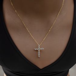 Cross Necklace With Cable Or Box Chain 925 Sterling Silver or 18k Gold
