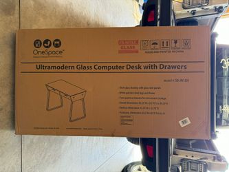 Onespace Ultra Modern White Glass Desk With Drawers