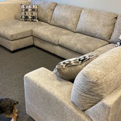 $10 Down Brand New Large Family Room Sectional Ashley Platinum Chenille Fabric 2 Left Was $2499 Now $1599