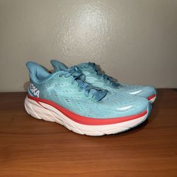 Hoka One One Clifton 8 Womens Size 8.5 Blue Red Athletic Running Shoes Sneakers