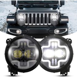 BUNKER INDUST Wrangler JL 9” Inch LED Headlights with Halo DRL,