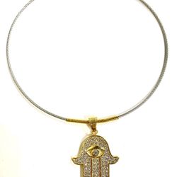 Necklace Choker Stainless steel With Cubic Zirconia Pendant