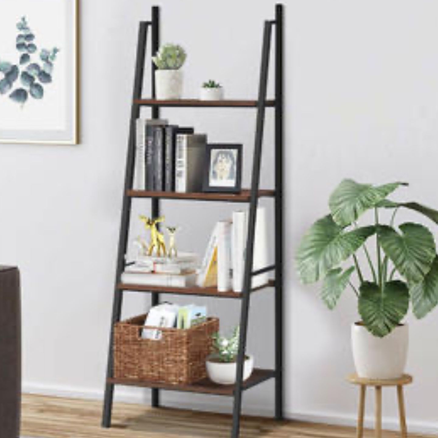 Shelf 4 Tier Bookcase Metal Frame Bookshelf