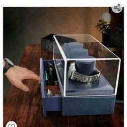 Watch Display Case Organizer, Leather Watch Stand with Glass Top, Men's Watch Stand Premium Gift, Men's Jewelry Box Organizer Blue 

