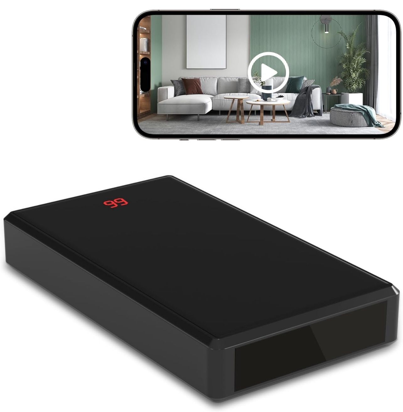 Hidden Camera Portable Charger, Full HD 1080P WiFi Spy Camera, Discreet Wireless Nanny Cam, Mini Secret Security Surveillance for Indoor Outdoor Use -