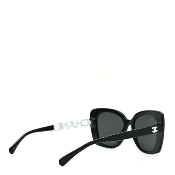 CHANEL Acetate Strass Square Sunglasses 5422-B Black White 1234795