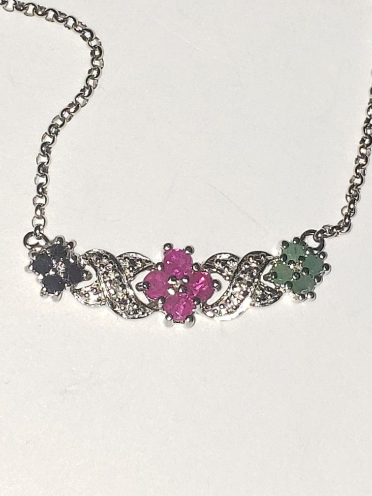 Multi Stone Sterling Silver Necklace