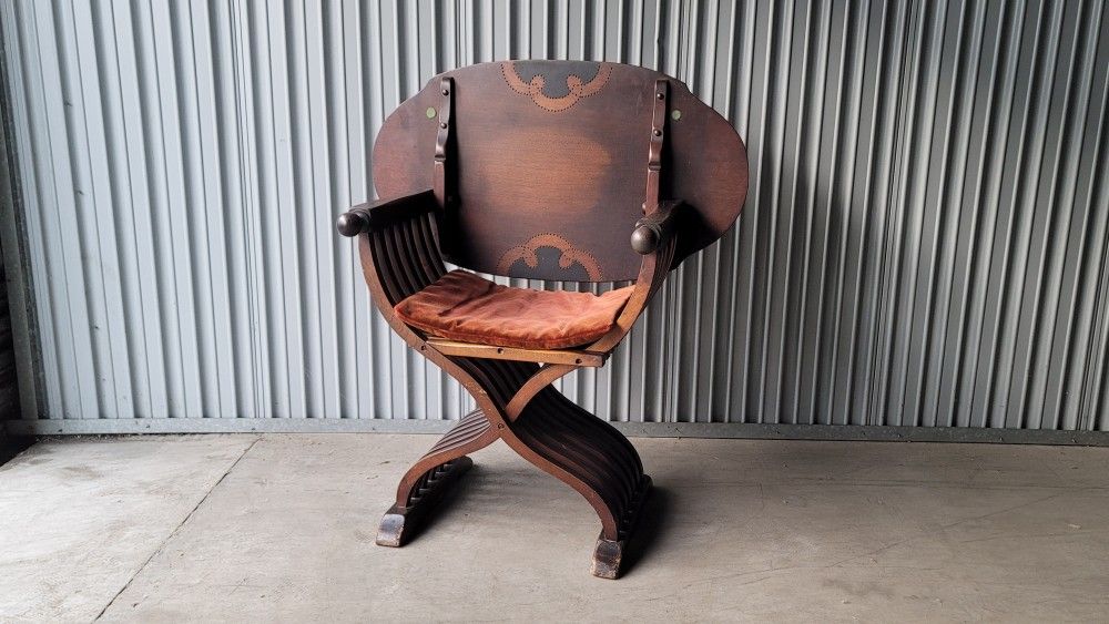 Antique Walnut c1900 Monk's Chair Savonarola Curule Table