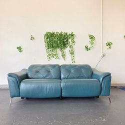 FREE DELIVERY Teal Leather Power Reclining Loveseat