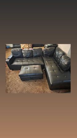 Black Faux Leather L-Shaped Sectional