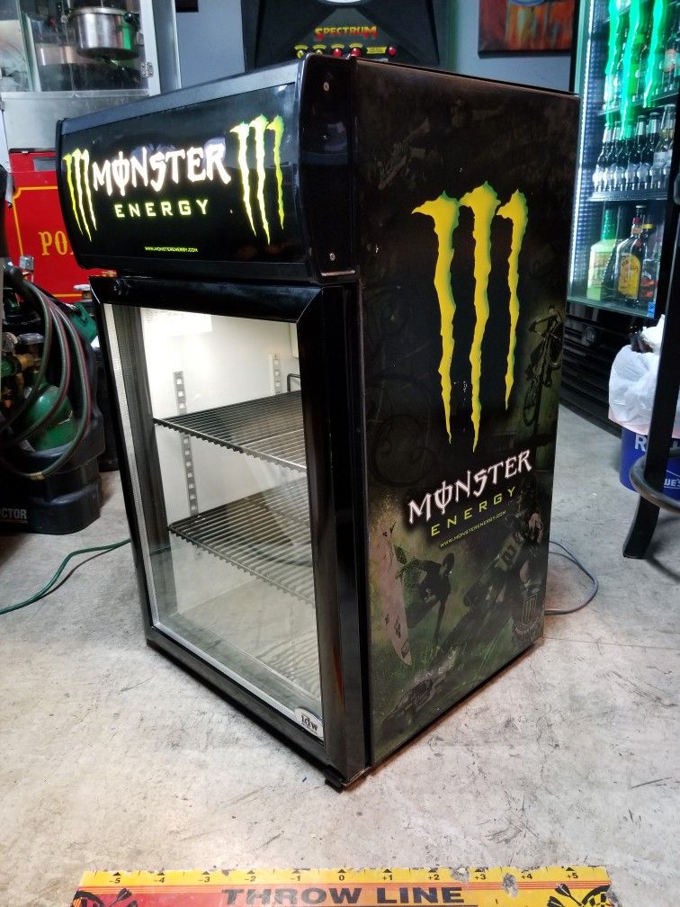 Fridge, Refrigerator, Commercial Display Cooler. Monster Energy Drink