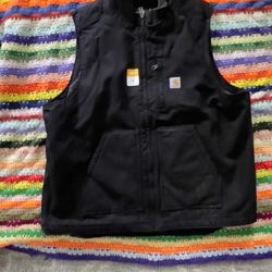 Carhartt NEW Black Sherpa Vest XL 0V4277-M Loose Fit Washed Duck Vest 