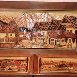 MCM 1960s Hand Carved & Hand Carved German Black Forest 3D Carved Wood Painting
