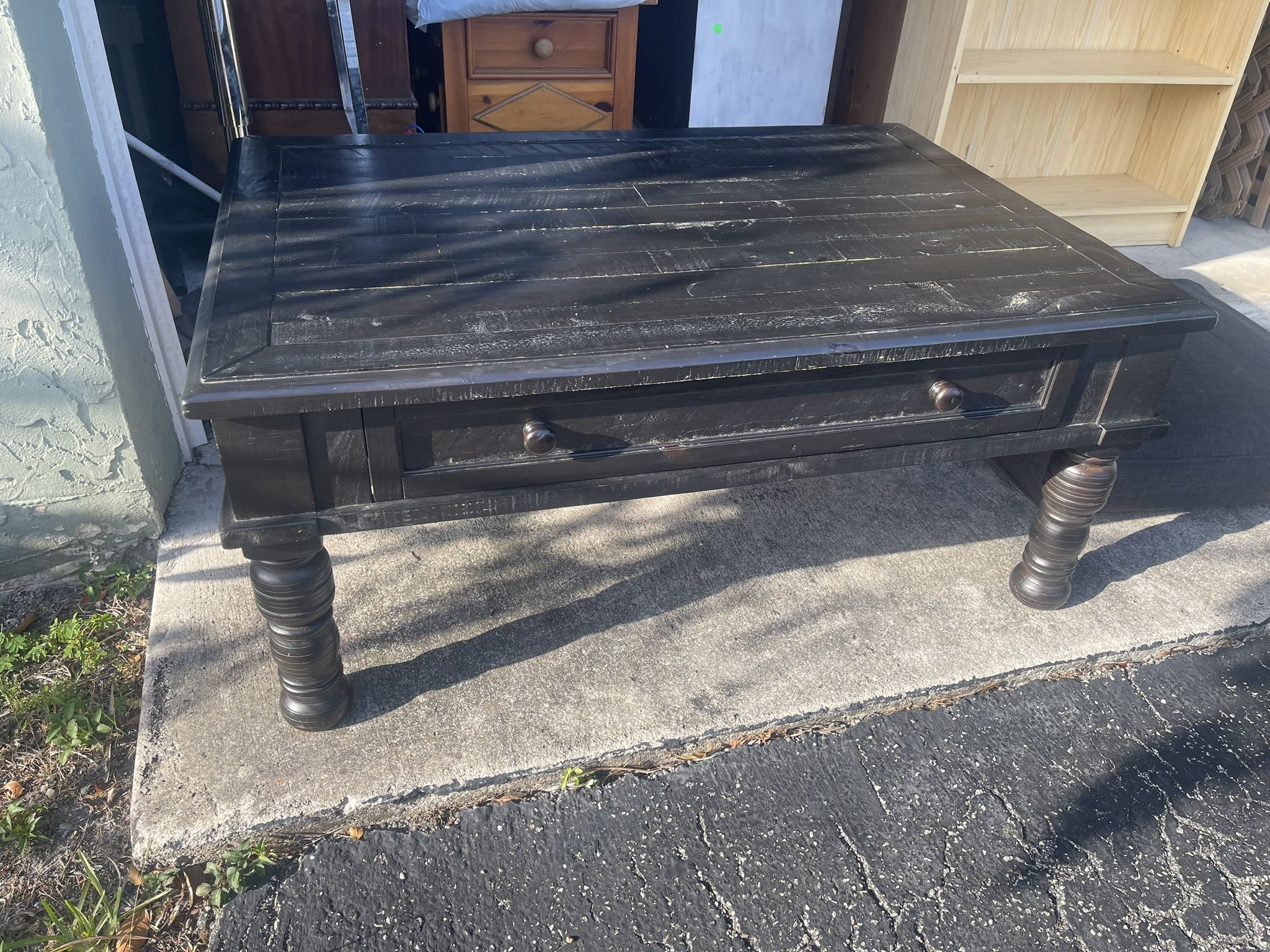 Solid Wood Coffee Table With A Drawer(42” X 46”, Black Wash )
