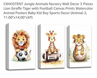 Jungle Animals Nursery Canvas Wall Decor Set