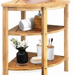 NEW Multifunctional 3 Tier Bamboo Waterproof Corner Shower Bench with Storage Shelf - Corner Shower Stool for Inside Shower