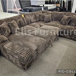 Brand New Sectional Corduroy Fabric With Pull Out Bed & Storage Chaise $1499