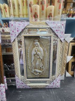 Cuadro Virgen de Guadalupe 24"x34" Blanco, Griz o Dorado Con Espejo